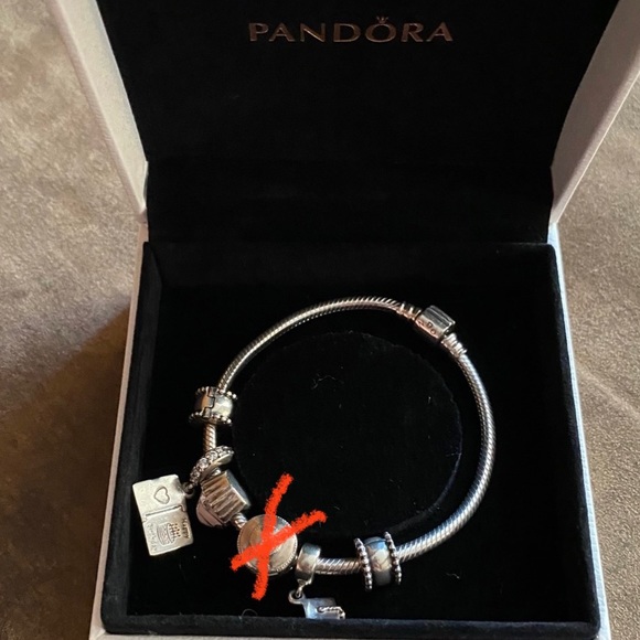 Retired Pandora Snake Bracelet w/ 5 Pandora charms (2 safety clips stoppers) EUC - Picture 15 of 15